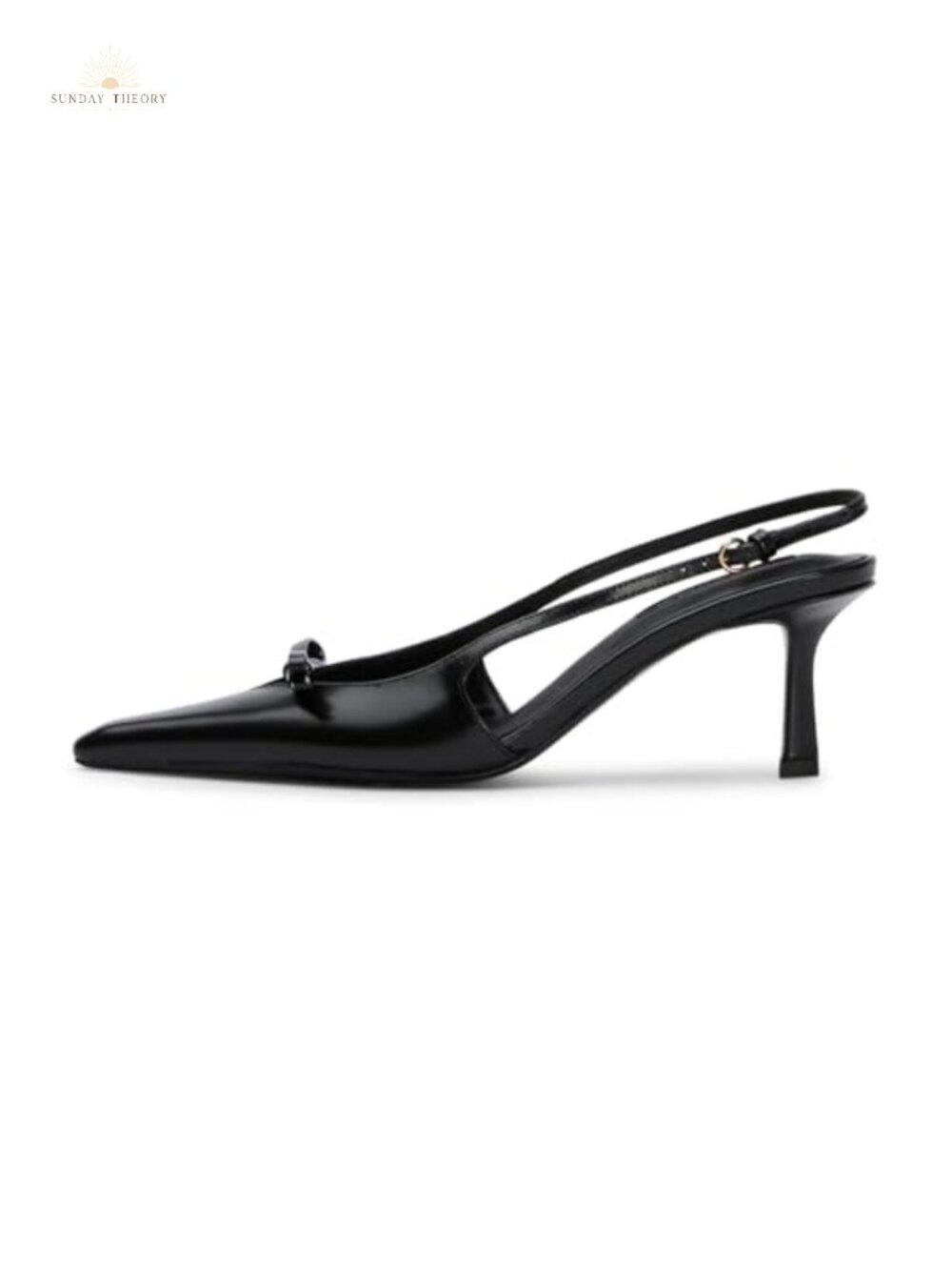 Kitten Heels with Bow Closed Toe Slingback Heels Faux Leather Pointed Toe